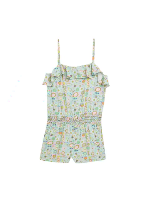 Elle Kids Green Printed Playsuit