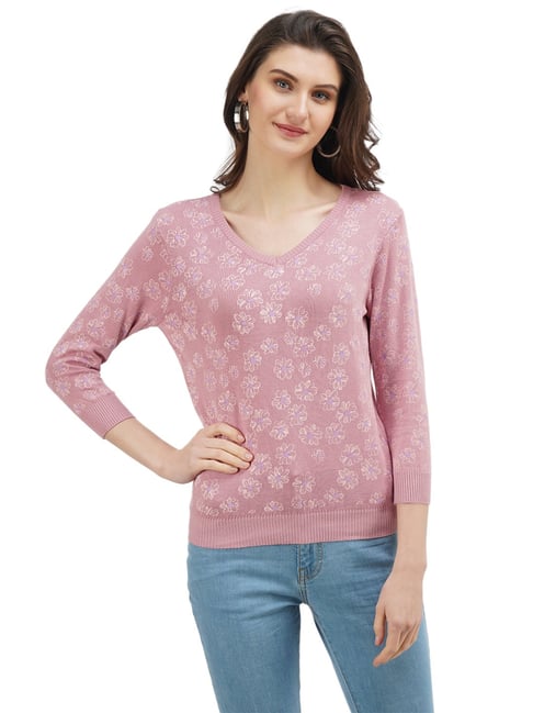 United Colors of Benetton Pink Printed V Neck Top