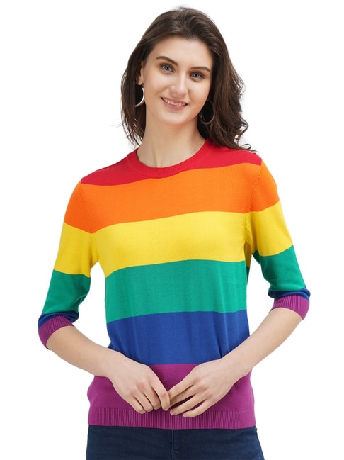 United Colors of Benetton Multicolor Striped Round Neck Top Price in India