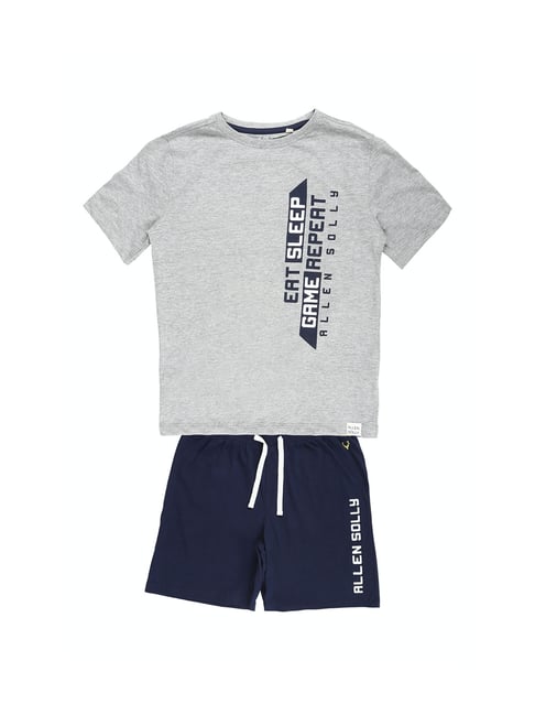 Allen Solly Junior Grey & Navy Printed T-Shirt with Shorts