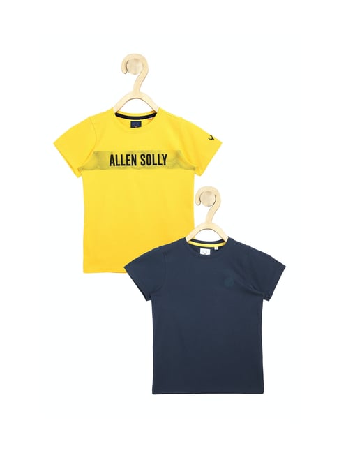 Allen Solly Junior Yellow & Navy Solid T-Shirts (Pack Of 2)