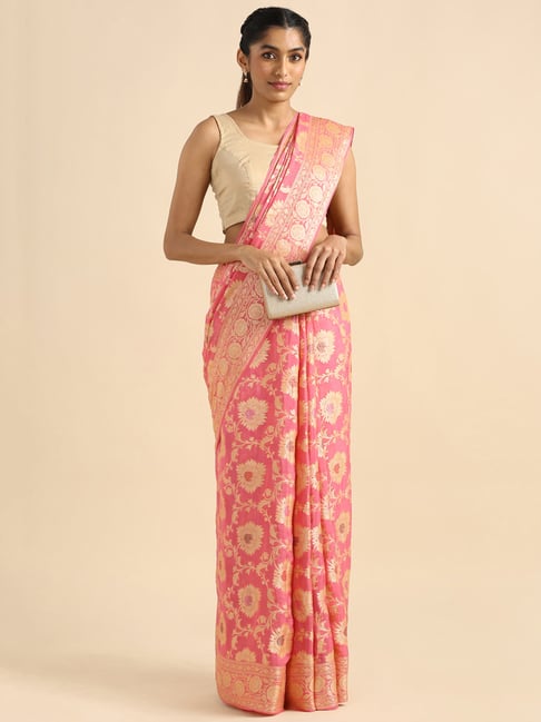 TANEIRA Light Pink Textured Saree With Blouse Price in India
