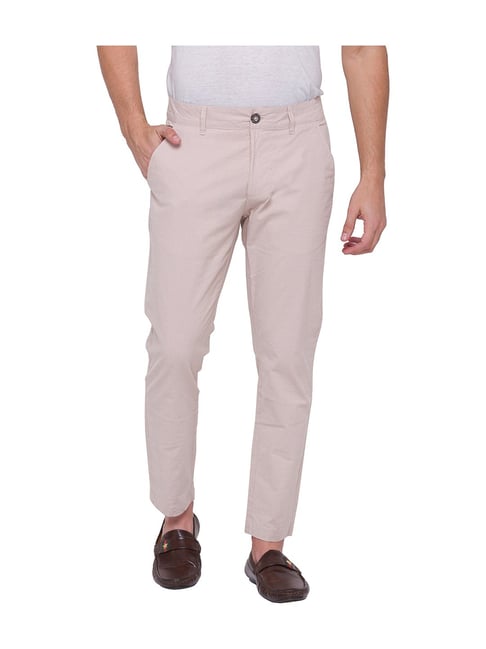 WES Formals by Westside Checked Beige Carrot Fit Trouser