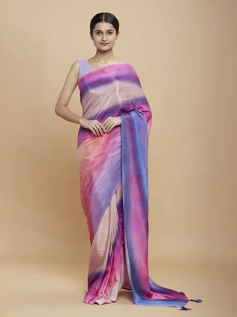 Navyasa Lilac Liva Crepe Abstract Printed Saree With Coordinated Unstitched Blouse Piece Price in India