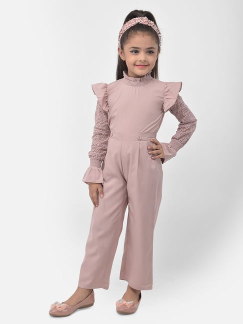 Eavan Kids Dusty Pink Self Pattern Jumpsuit