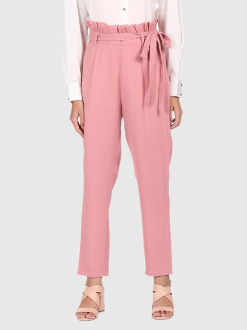 ASOS DESIGN Tall stripe paperbag waist trouser in pink  ASOS