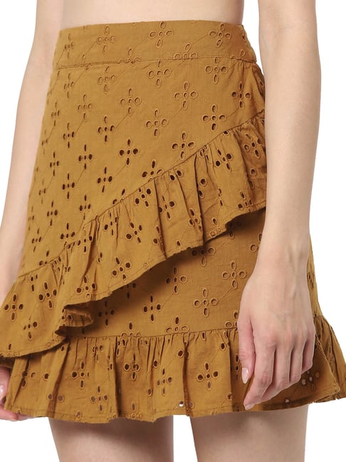 Only Bronze Brown Embroidered Skirt