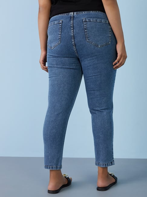 Buy Gia Curves by Westside Blue Cropped Jeans for Online @ Tata CLiQ