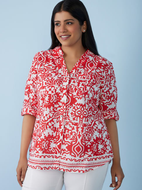 Gia Curves by Westside Red Abstract-Printed Blouse Price in India