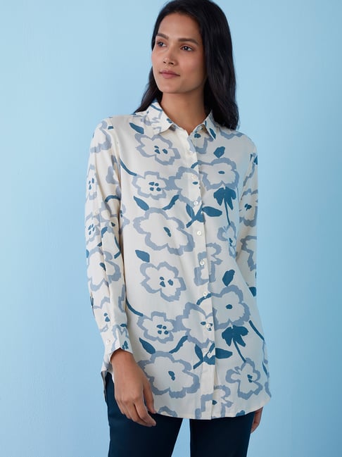 Buy Utsa by Westside Off-White Floral-Design Ethnic Shirt for Online ...