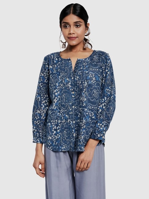 Fabindia Navy Cotton Printed Shirt Price in India