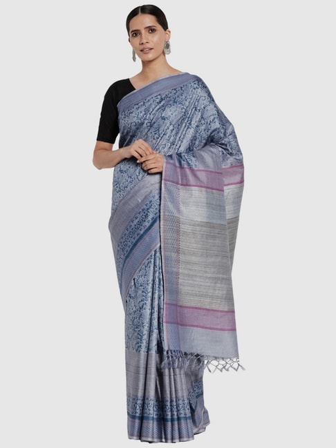 Fabindia Blue Cotton Printed Saree Price in India