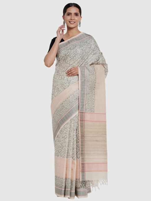 Fabindia Beige Cotton Printed Saree Price in India