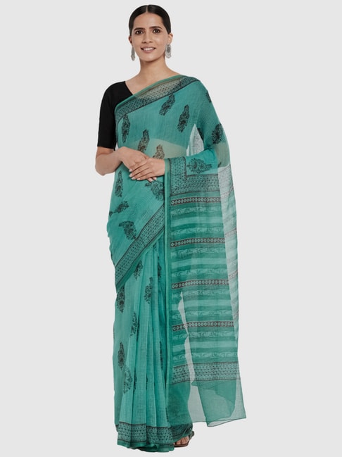 Fabindia Turquoise Printed Saree Price in India