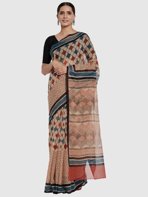 Fabindia Beige Printed Saree Price in India