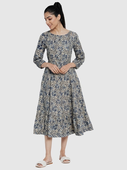 Fabindia Beige Cotton Printed A-Line Dress Price in India