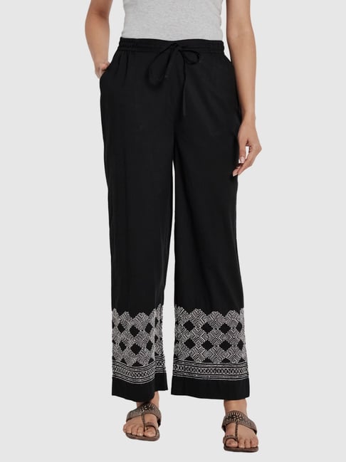 Fabindia Black Cotton Embroidered Pant