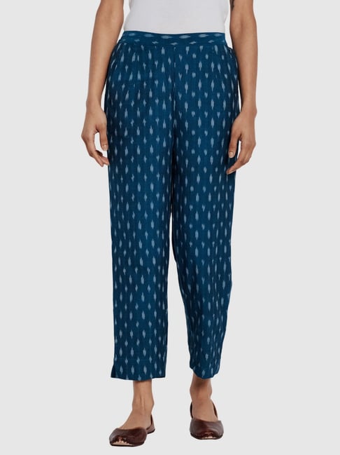 Fabindia Blue Cotton Printed Pant