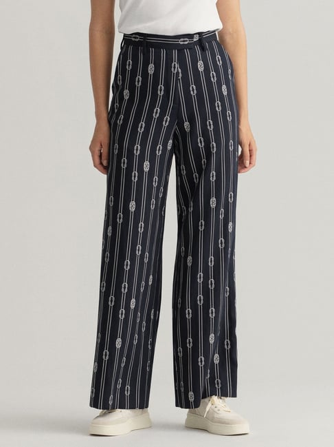 Wide trousers - Dark blue/Striped - Ladies | H&M IN
