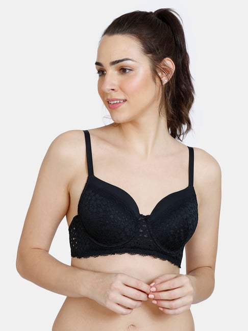 Buy Zivame All That Lace Padded Wired Low Coverage Black Bra at Rs