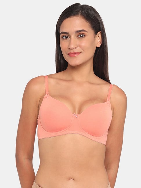 Silky Non-Wire Bra in Peach | Wireless Bra - Women's Underwear