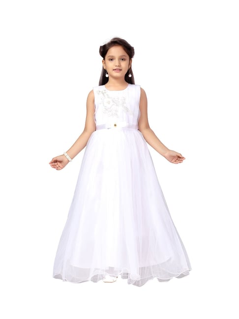 Satin Sash Bow Girl Dress (White Dress) – Kid's Dream