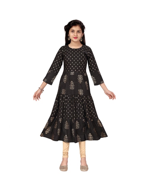 Buy Kids Wear Onlline  Black Embroidered Sharara Kurti Dupatta
