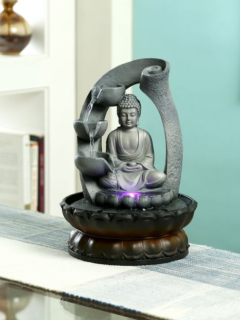 Buy Tayhaa Grey & Brown Lotus Buddha Flowing Water Indoor Fountain at ...