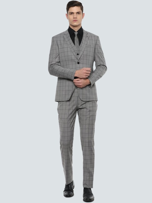 Buy AD by Arvind Tailored Fit Windowpane Check Three Piece Suit - NNNOW.com