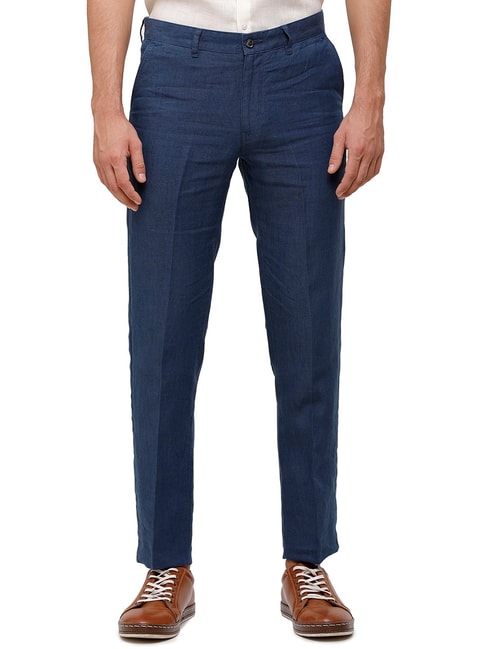 Linen Club Casual Trousers  Buy Linen Club Navy Blue Casual Mid Rise  Active Waist Trouser for Men Online  Nykaa Fashion