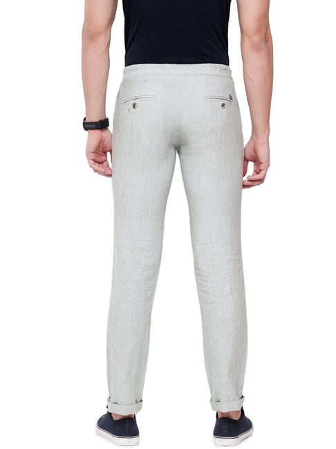Buy Linen Club Off White Slim Fit Drawstring Trousers for Men's Online @  Tata CLiQ