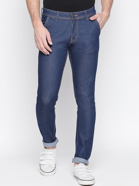 High Star Blue Solid Mid Rise Slim Fit Jeans