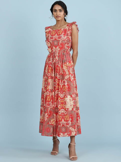aarke Ritu Kumar Red Floral Print Dress Price in India