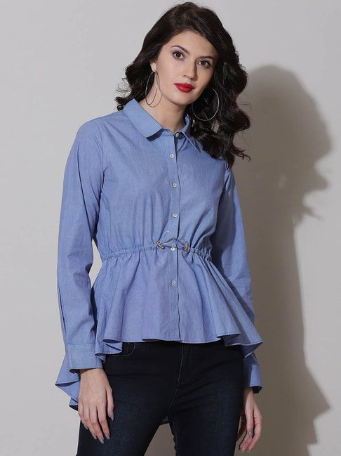 Label Ritu Kumar Blue Relaxed Fit Shirt Price in India