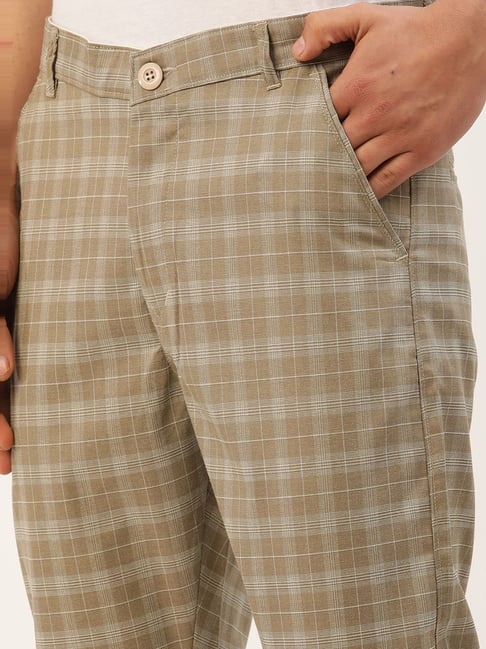 Relaxed Fit Trousers - Dark beige/Checked - Men | H&M