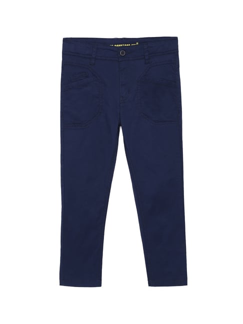 Boys Navy Blue Satin Pants Pack Of 1