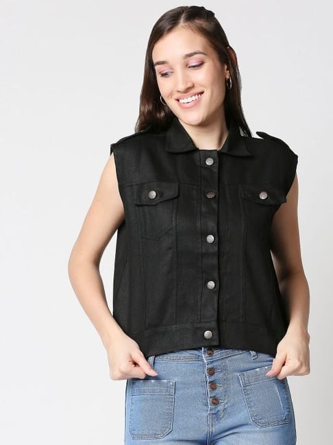 MISS MOLY Denim Vest for Women Distressed Classic Button Sleeveless Jean  Jacket Black XS at Amazon Women's Coats Shop
