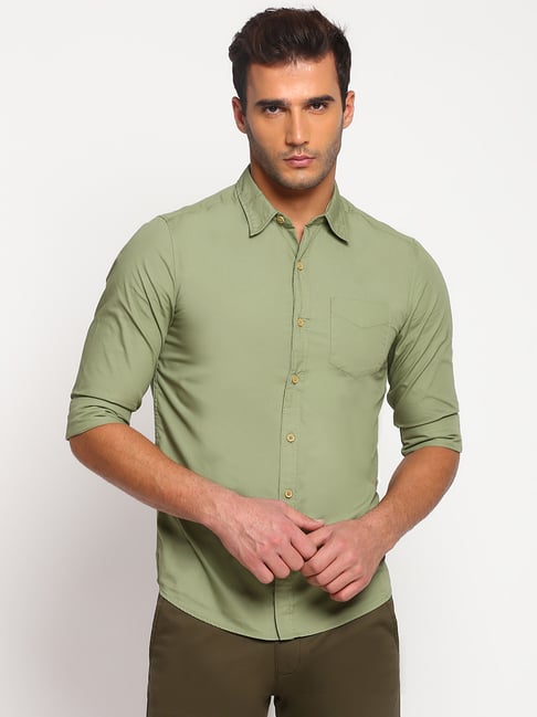 Buy Wrangler Light Olive Slim Fit Shirt 