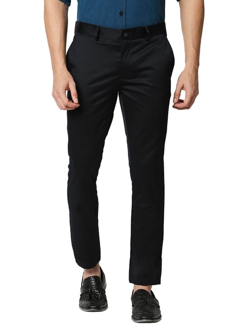 Buy BASICS Blue Structured Cotton Stretch Slim Tapered Fit Men's Trousers |  Shoppers Stop