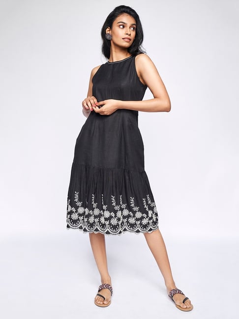 Global Desi Black Embroidered Dress Price in India