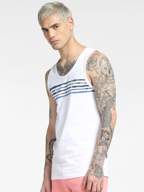 Jack Jones White Sleeveless Cotton T-Shirt