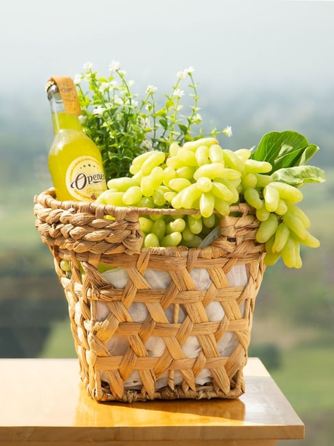 Naturallyours Brown Water Hycinth Small Storage and Gift Basket