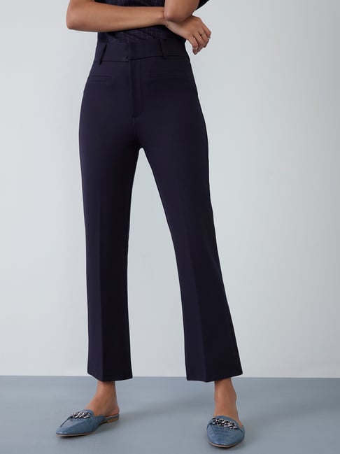 Buy Navy Blue High Rise Wide Leg Pants Online In India