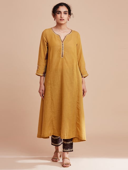Buy W Yellow Embellished A Line Kurta 
