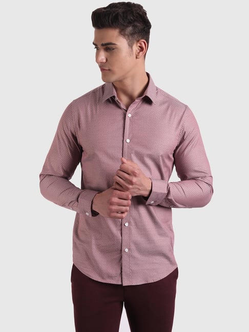 United Colors of Benetton Maroon Slim Fit Printed Shirt