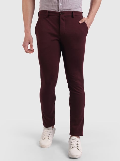 United Colors of Benetton Maroon Slim Fit Flat Front Trousers