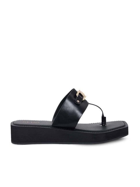 Aldo Women's Jet Black Thong Wedges