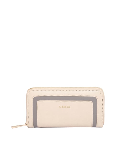 CERIZ Sharon Beige & Grey Paneled Zip Around Wallet for Women