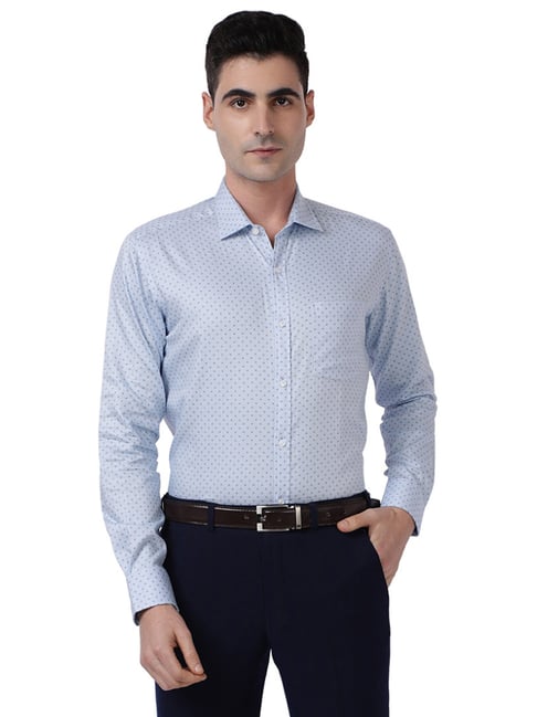 Park Avenue Blue Cotton Slim Fit Printed Shirt