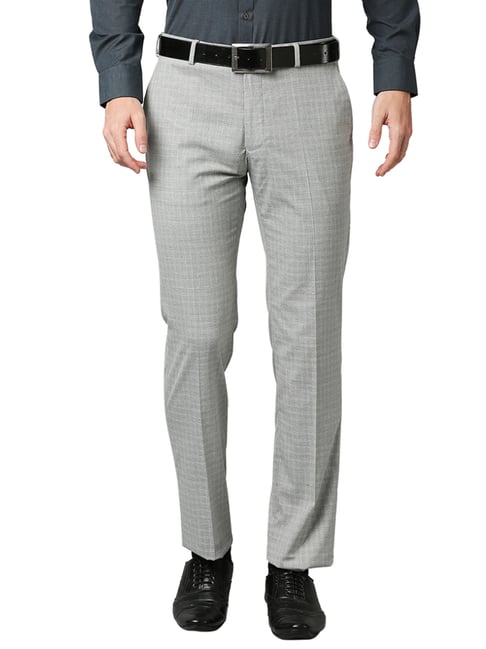 Park Avenue Grey Regular Fit Checks Flat front trousers